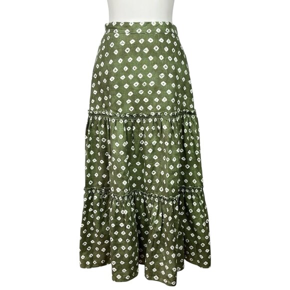 Polo Ralph Lauren Linen Tiered Western Maxi Skirt in Olive Green - Picture 1 of 14
